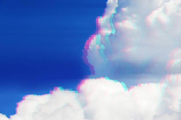 glitch del computer, cloud, pixelazione, distorsione - cloud cloud computing computer cloudscape foto e immagini stock