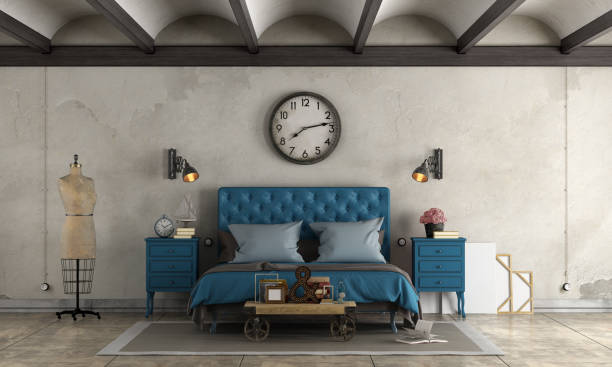 istock Bedroom in industrial style 884702176