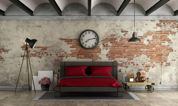 istock Master bedroom in industrial style 884702288