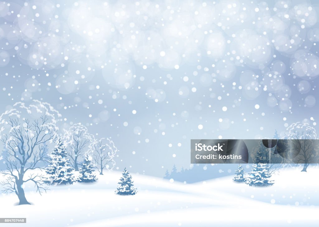 Vector Winter Landscape Vector winter snowy landscape. Christmas background with snowfall Winter stock vector