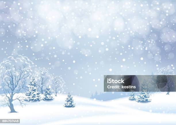 Vector Winter Landscape Stock Illustration - Download Image Now - Winter, Backgrounds, Snow