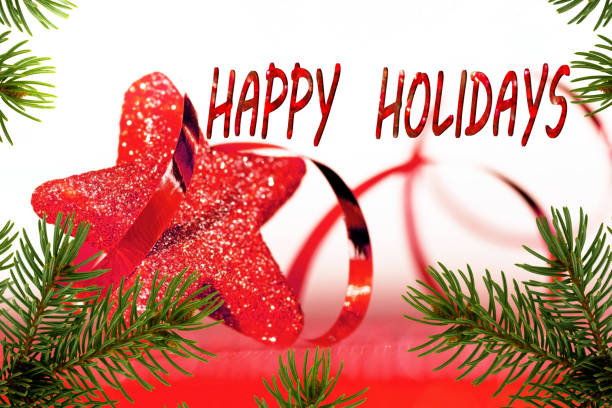 istock Red Christmas Star with Writing Happy Holidays 884713222