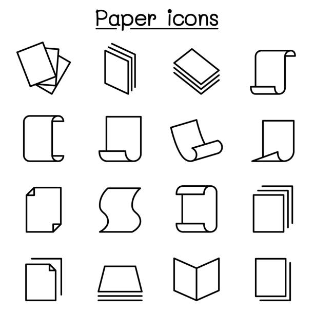 Paper icon set in thin line style Paper icon set in thin line style stack of papers stock illustrations