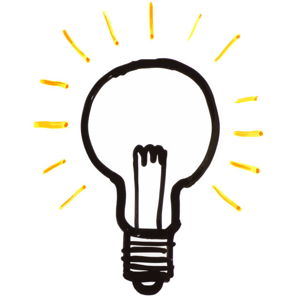 illustrazioni stock, clip art, cartoni animati e icone di tendenza di lampadina sull'illustrazione della lavagna bianca - light bulb inspiration ideas inks on paper