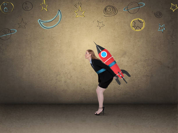 istock Businesswoman with jet pack rocket 884727020