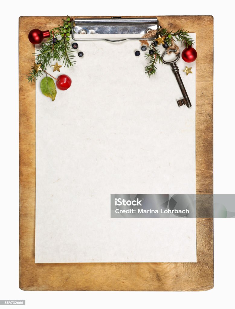 Clipboard with paper Clipboard with christmas background and free space for text. Advent Stock Photo