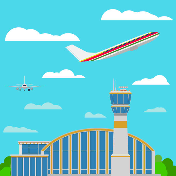 Airport airplanes Flat style Vector Airport airplanes Flat style Vector illustration gateway arch st louis stock illustrations