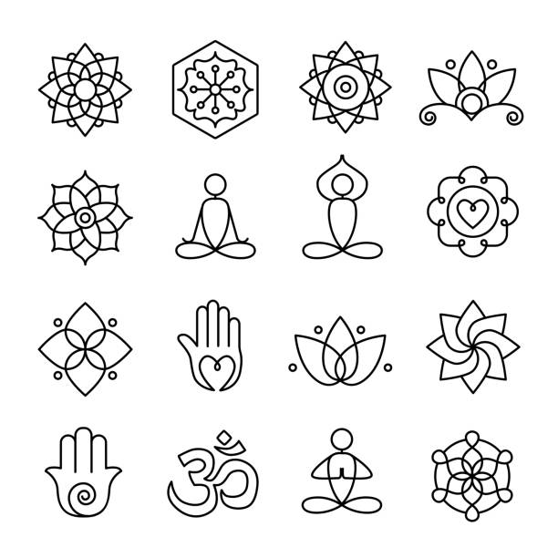 ilustrações de stock, clip art, desenhos animados e ícones de yoga and meditation icons - mandala