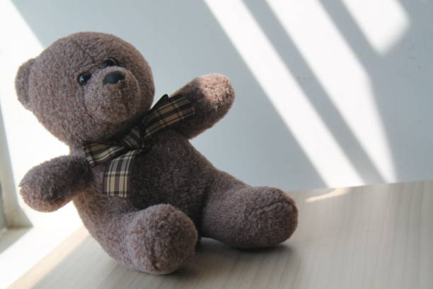 istock Brown Bear toy sitting by the window in shadows 884736974