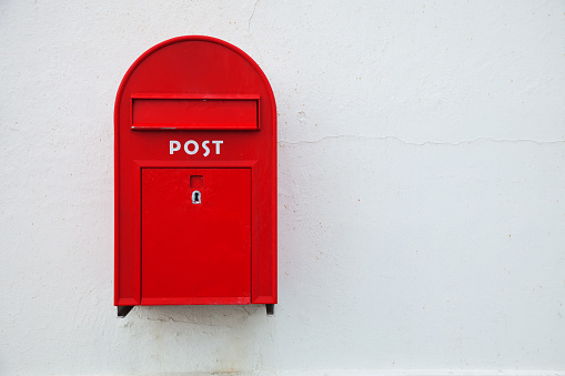 Public Mailbox at Eynsford High Street in Kent, England, after springtime snowfall.