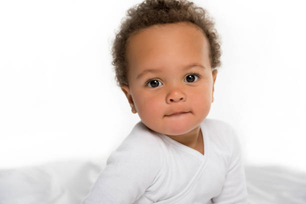 african american toddler boy portrait of african american toddler boy looking at camera isolated on white cute black babys stock pictures, royalty-free photos & images