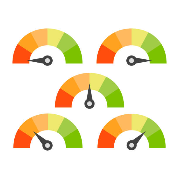 rating-tacho-set. kredit-score-konzept - isolierte farbe grafiken stock-grafiken, -clipart, -cartoons und -symbole
