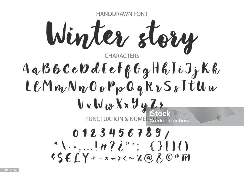 Handwritten Brush font. Hand drawn brush style modern calligraphy Winter story. Handwritten Brush font for lettering quotes. Hand drawn brush style modern calligraphy. Typescript stock vector