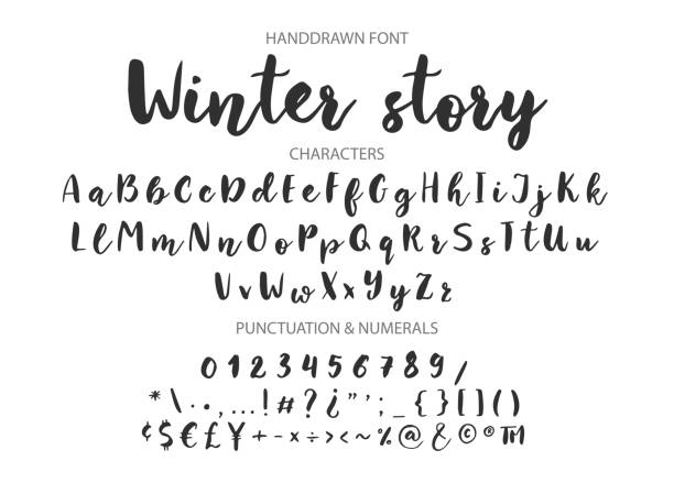 Handwritten Brush font. Hand drawn brush style modern calligraphy Winter story. Handwritten Brush font for lettering quotes. Hand drawn brush style modern calligraphy. winter cloth pictures stock illustrations