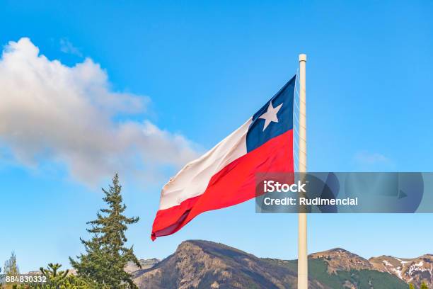 Chille Flag Coyahique Chile Stock Photo - Download Image Now - Chile, Flag, Blue