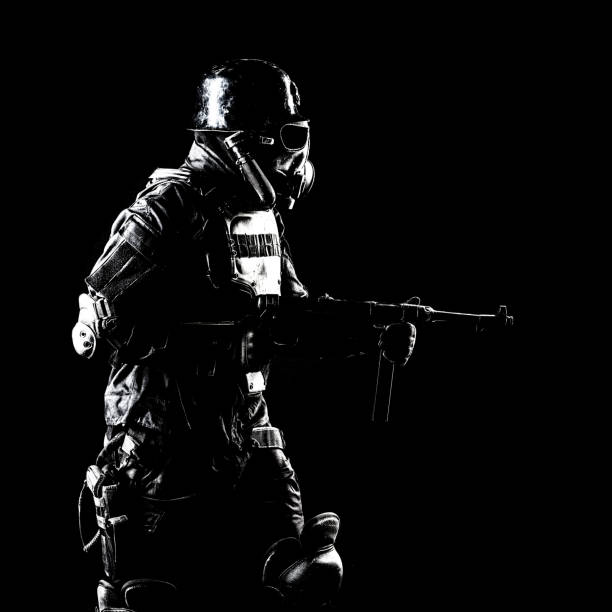 istock Futuristic nazi soldier studio shot 884832516