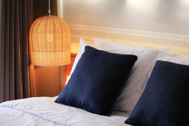 istock Bedroom with rattan lamp 884833644