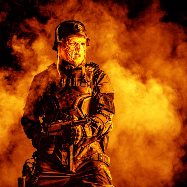 istock Futuristic nazi soldier studio shot 884833936