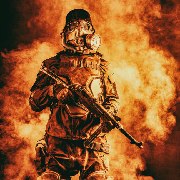 istock Futuristic nazi soldier studio shot 884834268