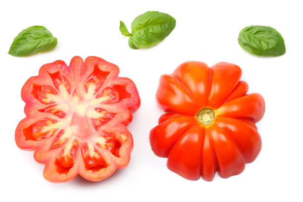istock slice of tomato isolated on white background. top view 884839020