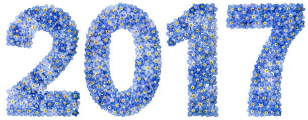 istock Numeral 2017 from blue forget-me-not flowers, isolated on white background 884842282