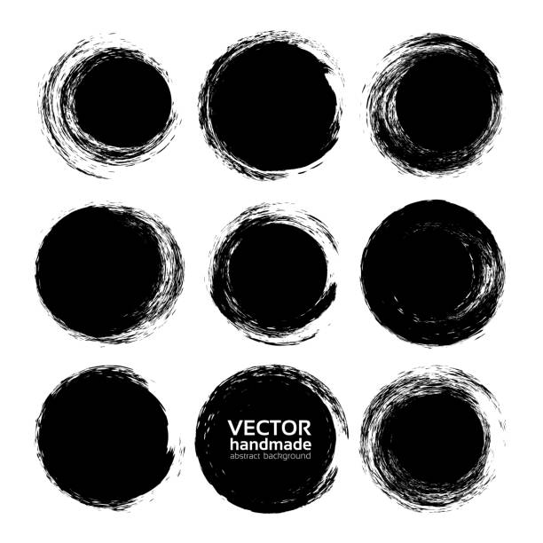 Abstract textured black round strokes and prints thick gouache paint isolated on a white background Abstract textured black round strokes and prints thick gouache paint isolated on a white background dog splashing stock illustrations