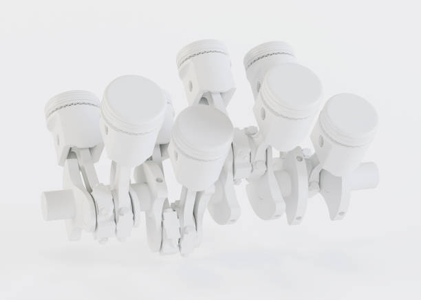 istock Pistons and crankshaft on a white background. The V8 engine. 3D rendering. 884847682