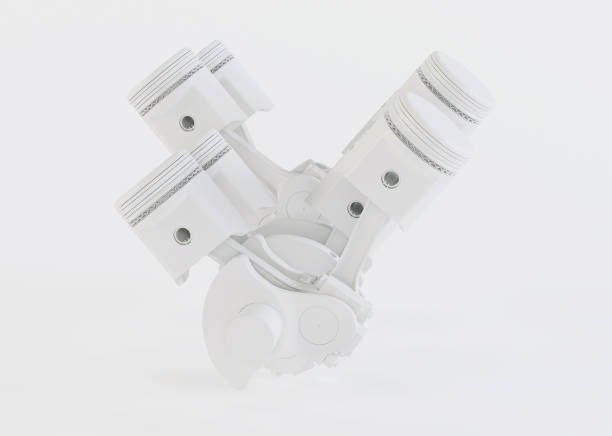 istock Pistons and crankshaft on a white background. The V8 engine. 3D rendering. 884847712