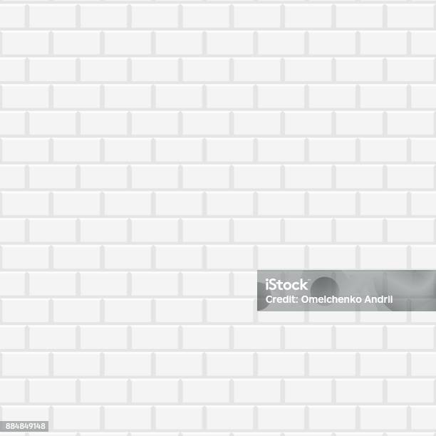 White Ceramic Brick Wall Stock Illustration - Download Image Now - Tile, Tiled Floor, Bathroom