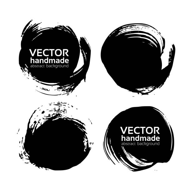 Round black textured abstract backgrounds painted by brush vector objects isolated on a white background Round black textured abstract backgrounds painted by brush vector objects isolated on a white background dog splashing stock illustrations