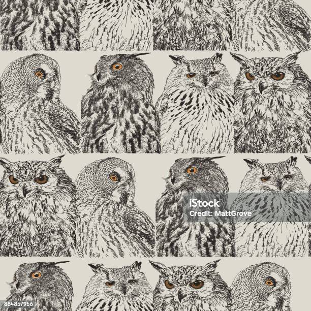 Owl Repeat Pattern Stock Illustration - Download Image Now - Owl, Snowy Owl, Illustration