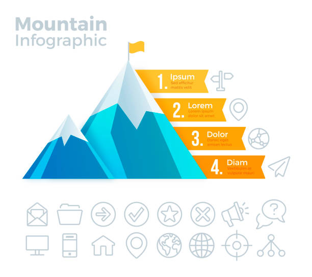 illustrations, cliparts, dessins animés et icônes de infographie de la montagne - snowcapped mountain mountain range snow