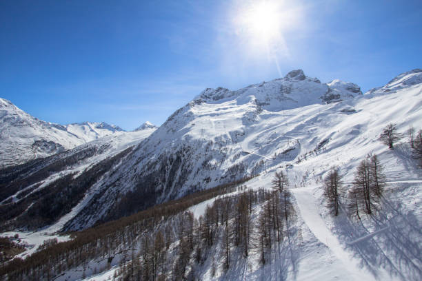 istock Ski Tracks in a Swiss mountains in Saas-Fee 884862068
