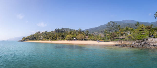 vista panoramica della spiaggia di praia da feiticeira - ilhabela, san paolo, brasile - wizards of the coast foto e immagini stock