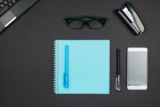 istock Office supplies from top point of view 884863120