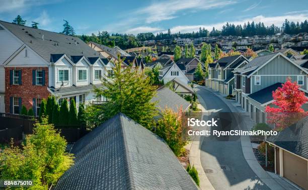 Elevated View Of Residential Street Stock Photo - Download Image Now - Community, House, Seattle