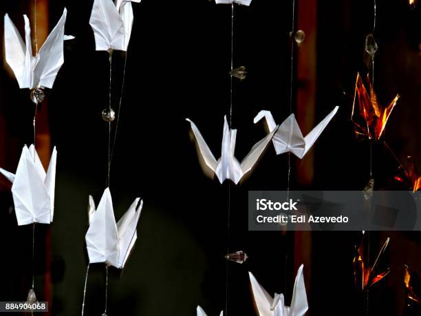 Origami Curtain Tsuru Stock Photo - Download Image Now - Paper Crane, Animal Body Part, Animal Wing