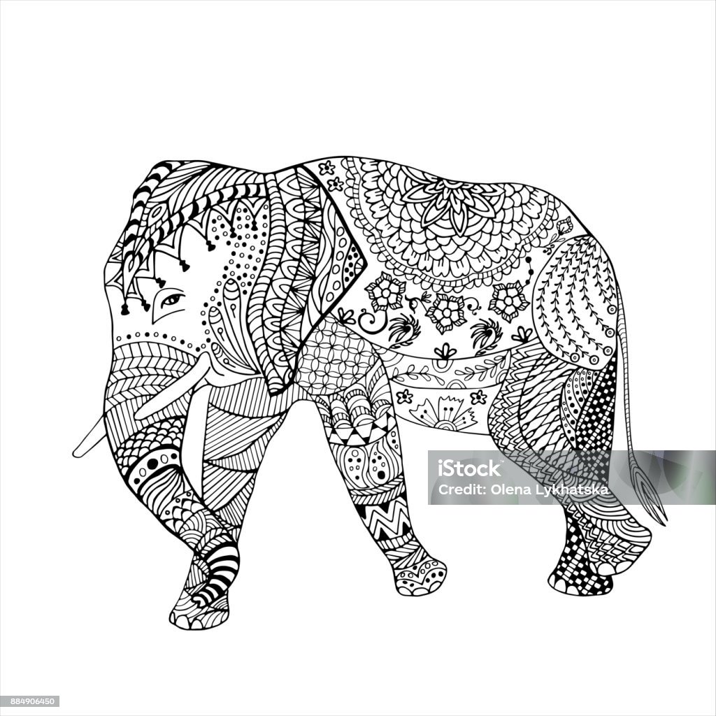 Elefante dibujado a mano doodle graghic - arte vectorial de Patrones visuales libre de derechos