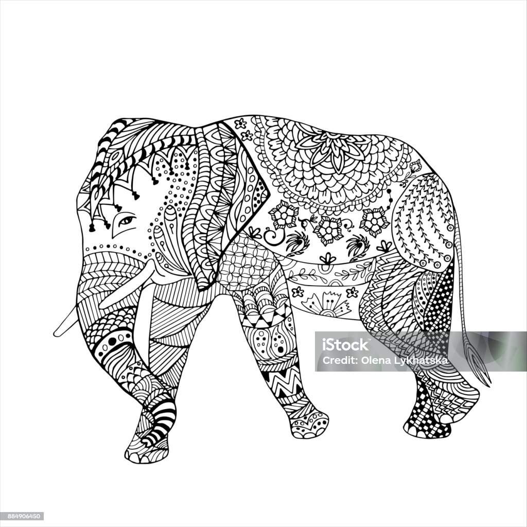 Elephant hand drawn doodle graghic Elephant hand drawn doodle graghic. Object isolated on white. Floral mandala Pattern stock vector