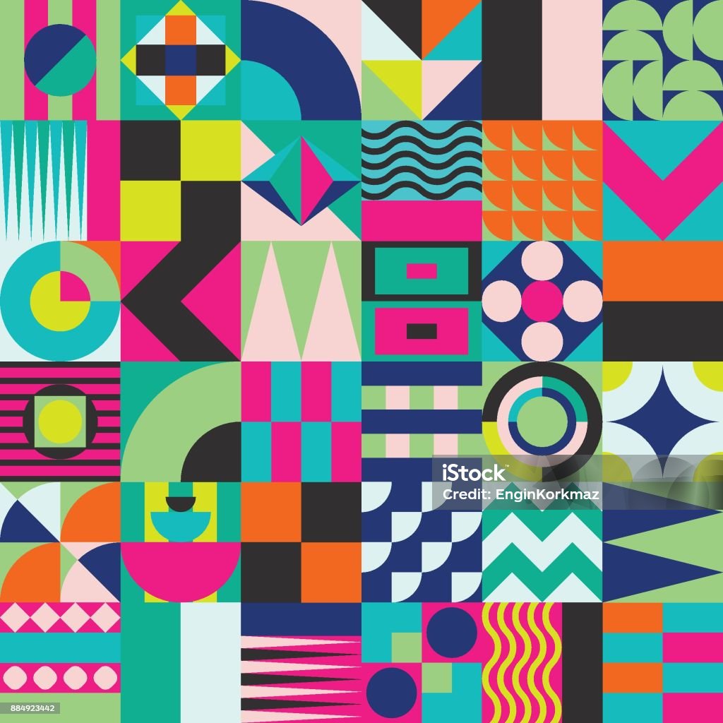 Geometric mosaic seamless pattern Contemporary geometric mosaic seamless pattern with a vibrant color scheme, repeat background with rich and modern shapes, surface pattern design for web and print Pattern stock vector