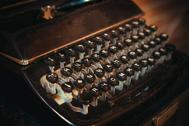 istock Old vintage typewriter with Russian keys 884931306