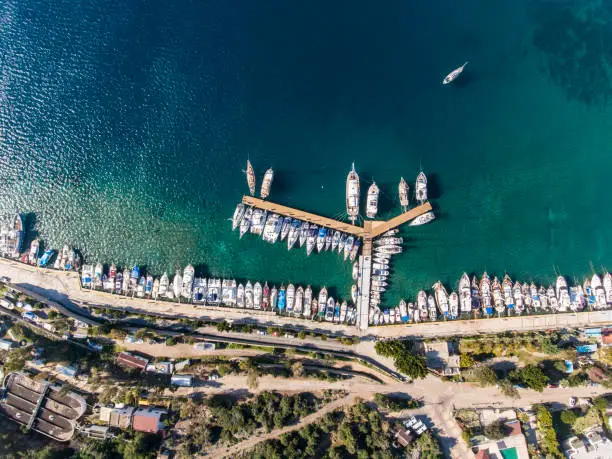 Drone Photography of Sailboats in the Harbor