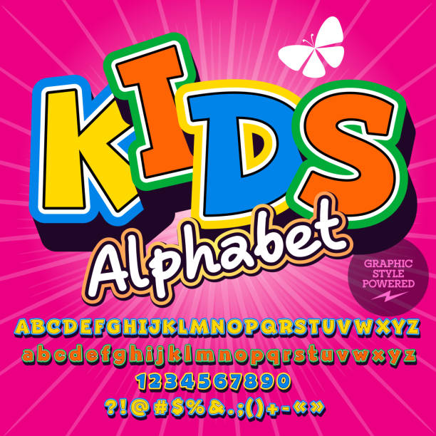 красочный детский векторный набор алфавита - alphabetical order child illustration and painting playing stock illustrations