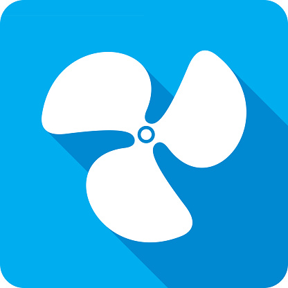 Vector illustration of a blue boat propeller icon in flat style.