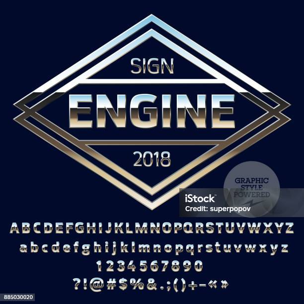 Vector Silver Logo For Motorbike And Car Shop Stock Illustration - Download Image Now - Chrome, Insignia, Typescript