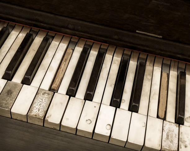 istock old antique distressed piano keyboard close up overhead view 885033192