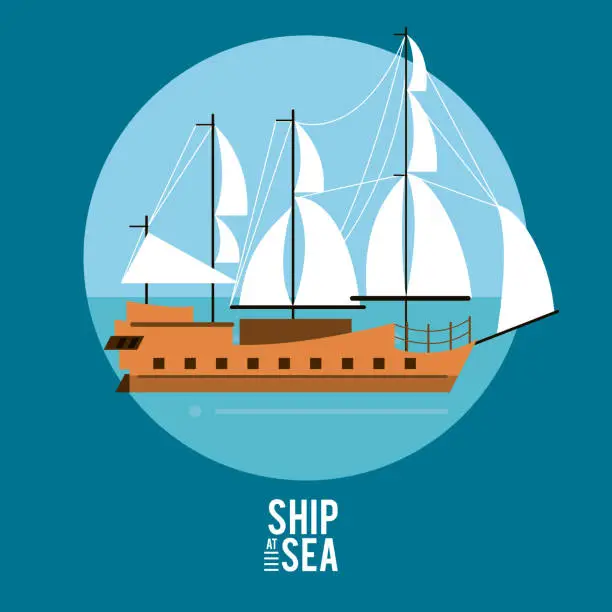 Vector illustration of Antique ship at sea