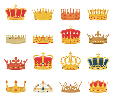 Set of Crowns Isolated on White Background