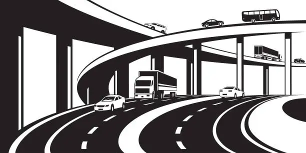 Vector illustration of Three level interchange on highway
