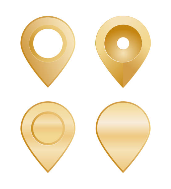 Gold Location Pins In Different Shapes vector art illustration